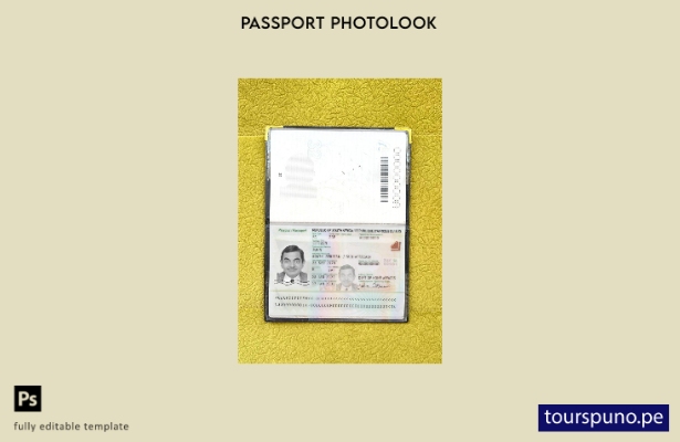 listo para imprimir la plantilla de presentación fotográfica del pasaporte de Su